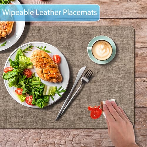 Placemats Set of 12 Washable, Heat Resistant Table Placemats Wipeable Faux Leather Place Mats Non Slip, Waterproof Square Table Mats for Indoor Outdoor, Apricot