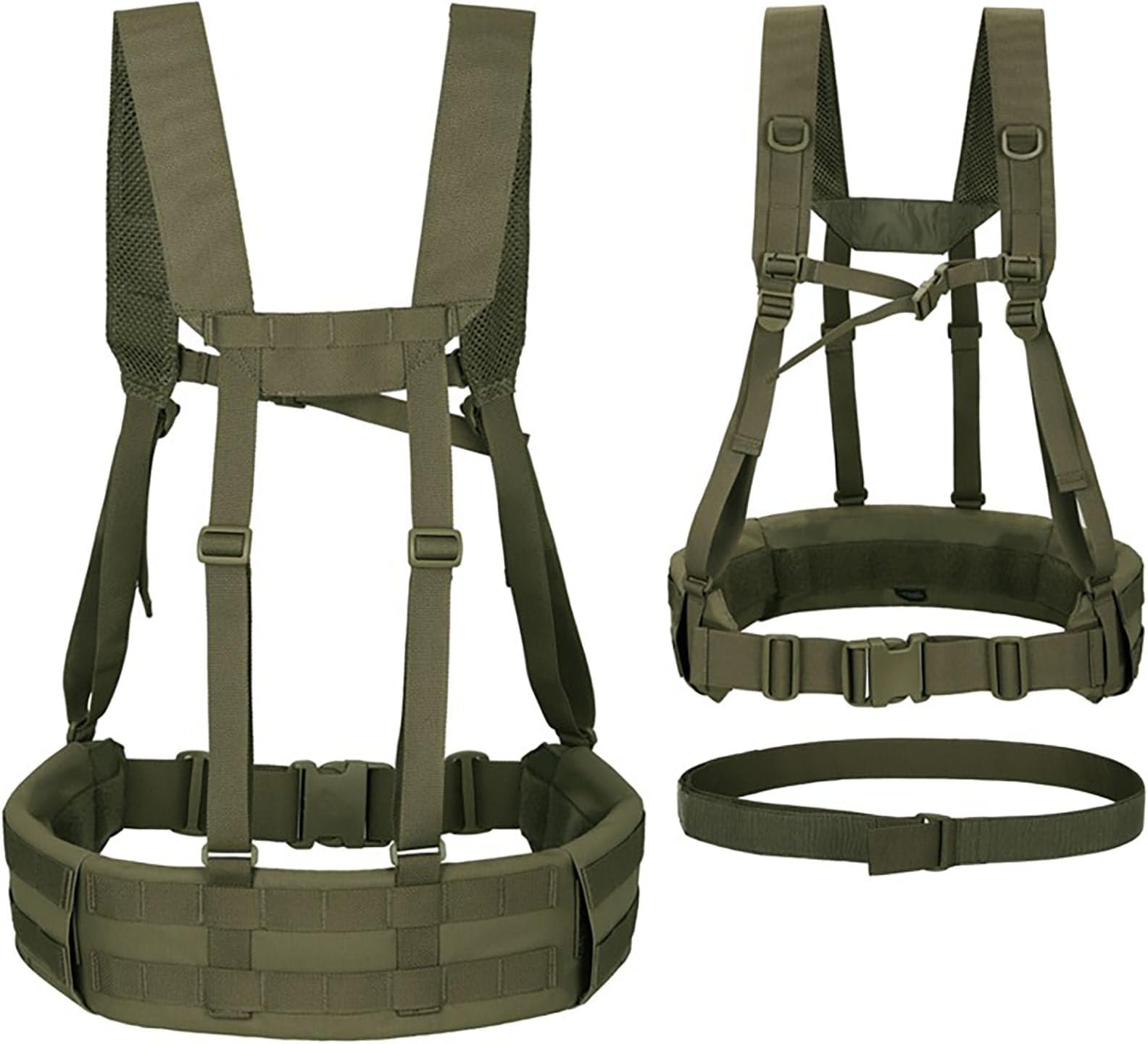Military Waist Belt Multi-Purpose Molle Padded Patrol Belt with H Harness Suspenders Outdoor Sports Equipment