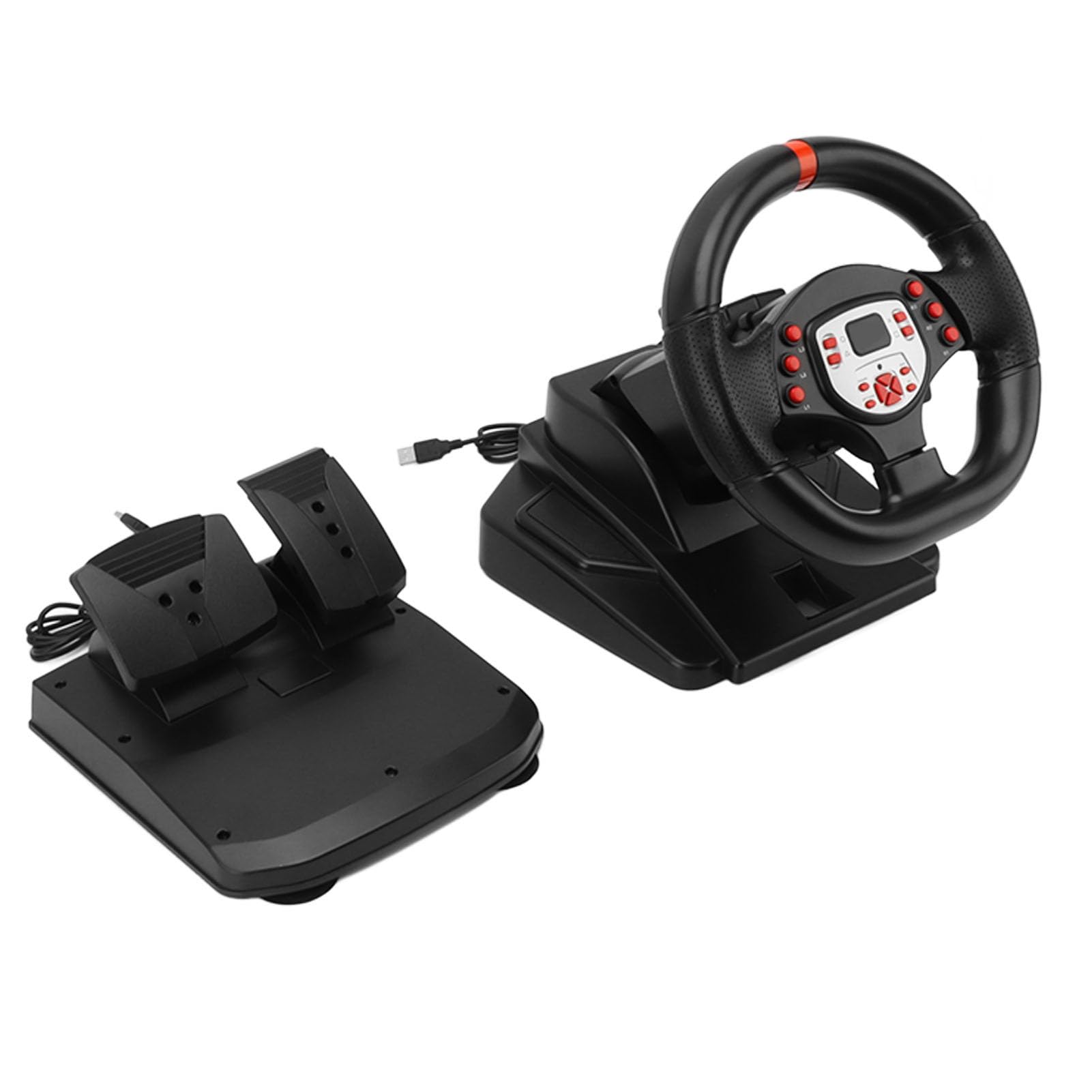 Cosiki Volante de Carreras, Volante para Juegos, Vibración, Volante para PC con Pedal, Paleta de de 180 Grados, 5 en 1 Driving Force Racing Wheel Simulador de Carreras para PC