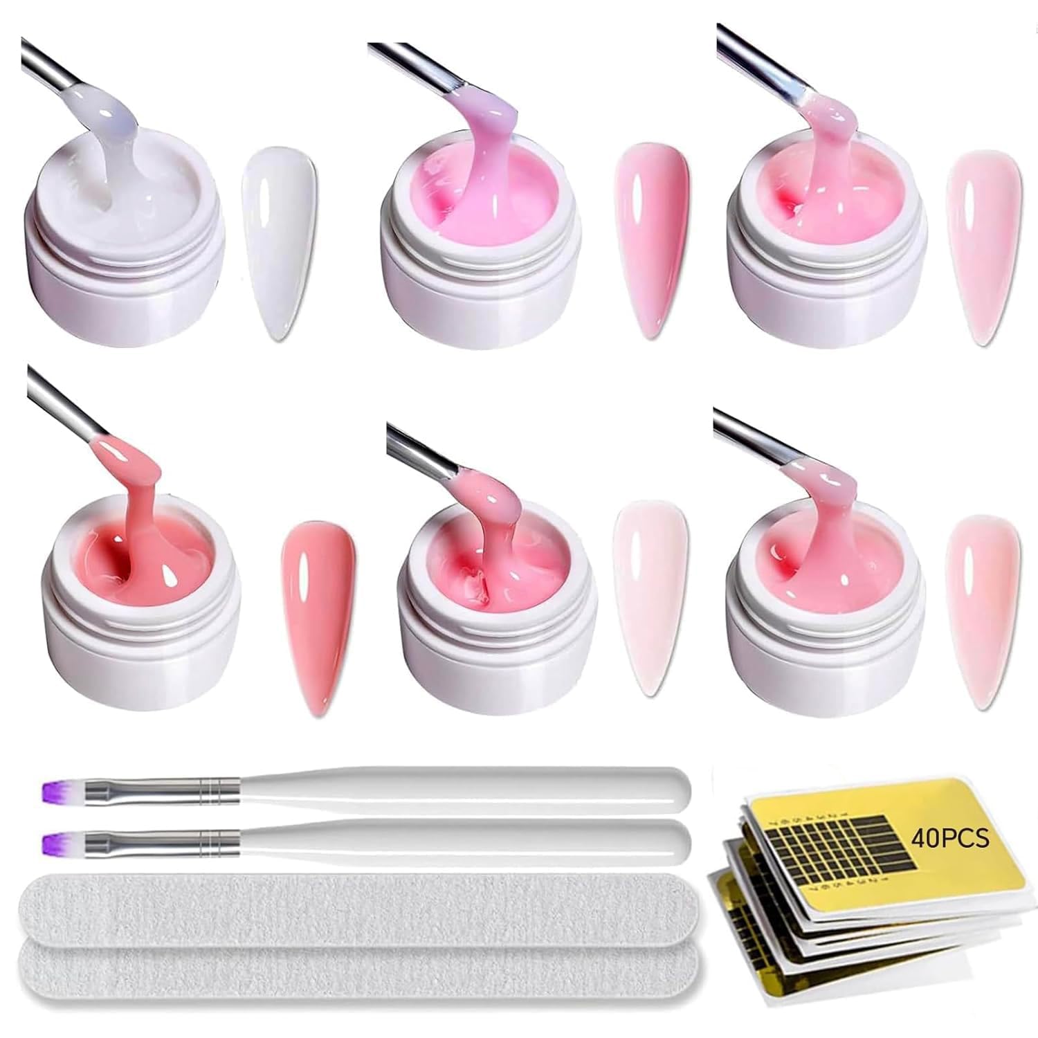 Builder Gel per unghie, 6 colori, gel per unghie in gel rosa, set di extension per unghie, modellage, base di rinforzo, smalto per unghie fai da te