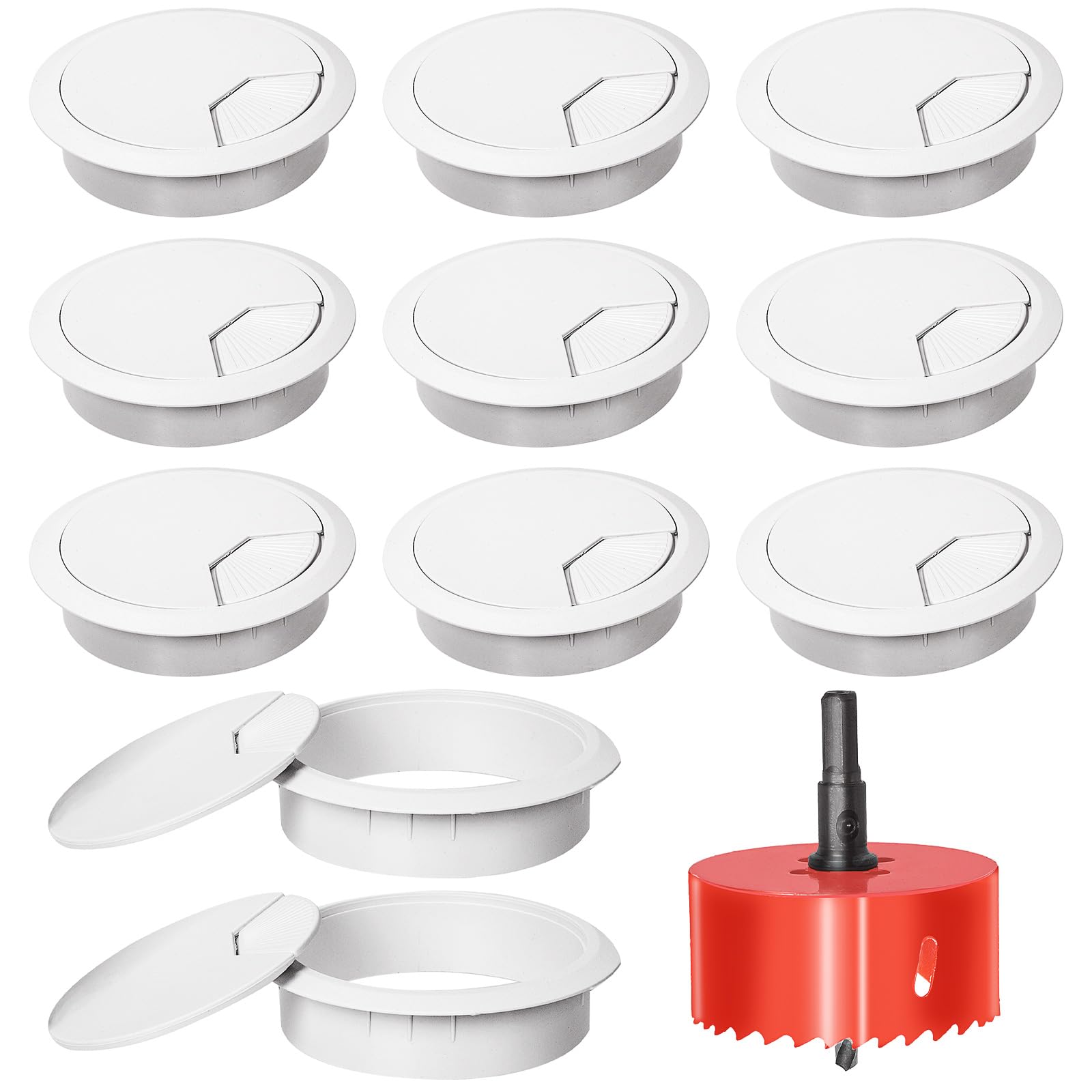 Swpeet 11 Pezzi Passacavi Bianchi da Scrivania con Sega a Tazza 50mm, Organizer Copertura Fori Cavi