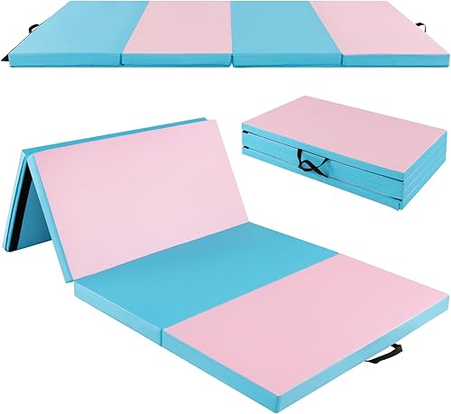 Goplus Colchoneta de gimnasia de 8 x 4 x 2 pulgadas, alfombrilla plegable con asas de transporte, cierres de velcro, 4 paneles para ejercicios de