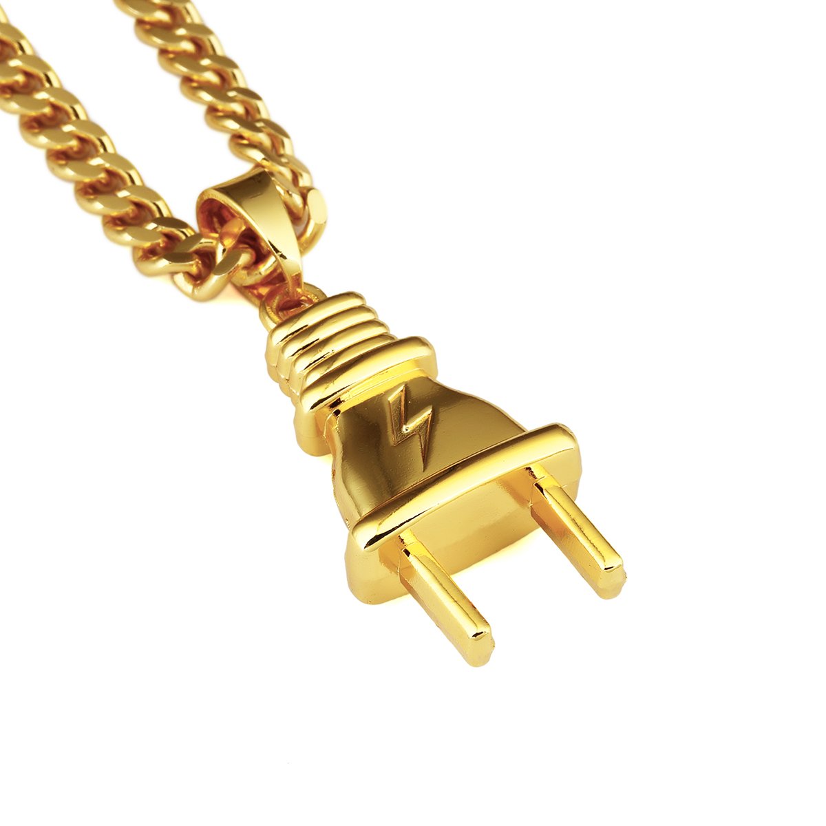 NYUKMens Gold Jewelry Plug Pendant Original 18k Hip Hop Necklace-Small Size