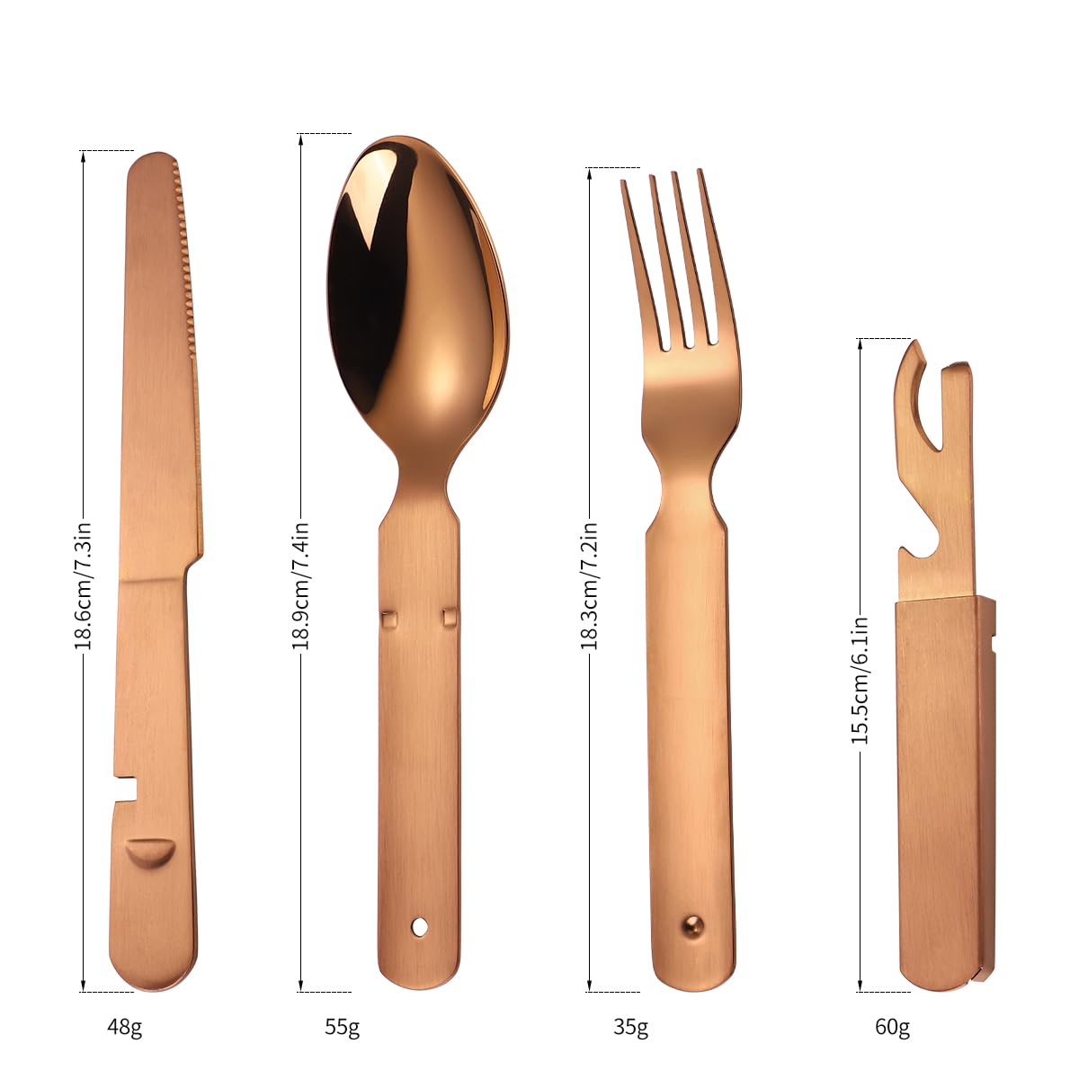 AARAINBOW Stainless Steel Portable Outdoor Flatware Set, 4 in 1 Camping Cutlery Set Travel Utensils Set with Spoon Fork Knife and Bottle Can Opener Detachable Reusable Picnic Silverware (Rose golden)