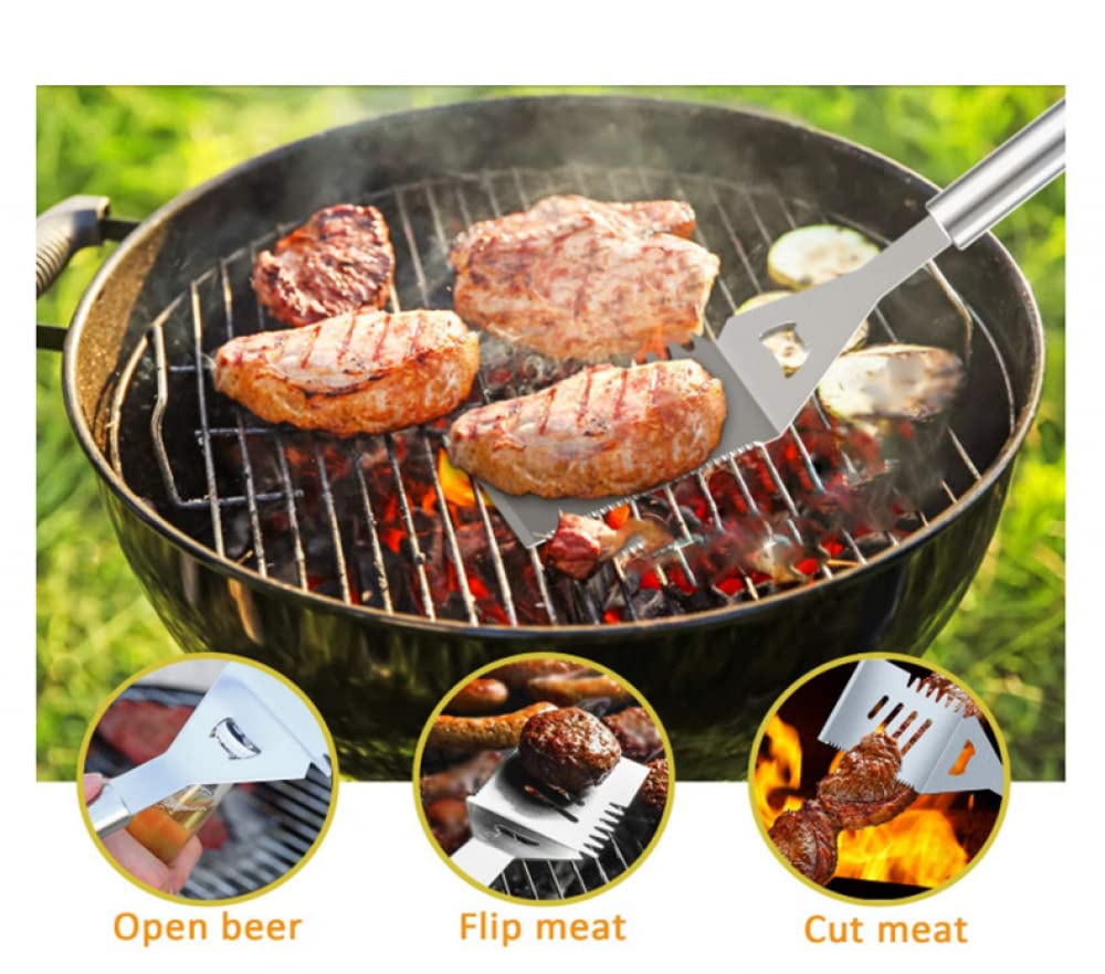 Set di strumenti per barbecue da 32 pezzi, accessori per grigliate in acciaio con custodia, grembiule portaoggetti, tappetini per griglia, termometro per campeggio barbecue in giardino, regali per uom