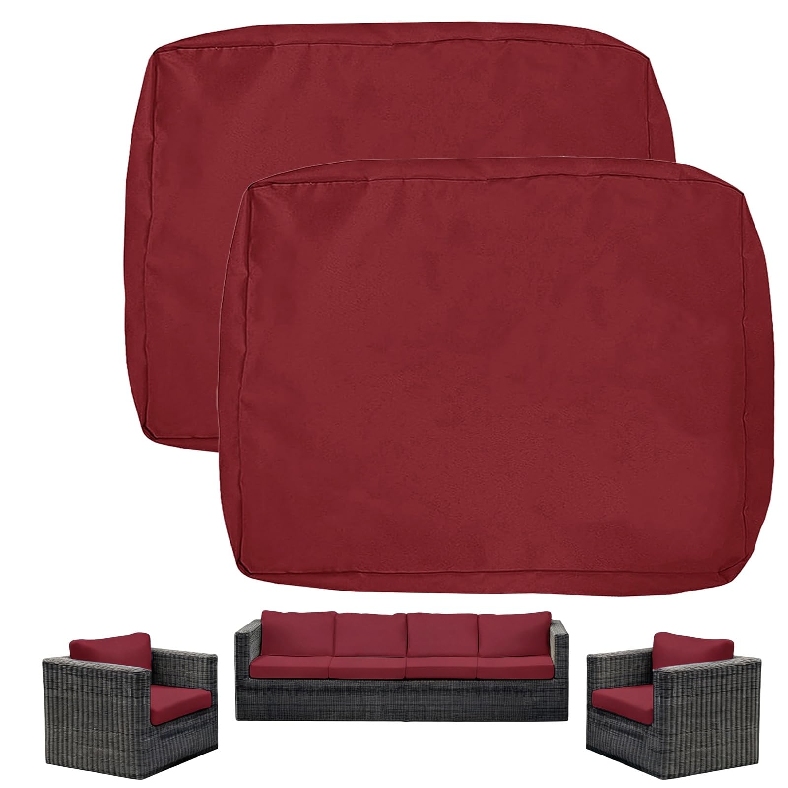 Housse de coussin extérieur imperméable rouge lot de 2 housse assise salon de jardin 53x47x12