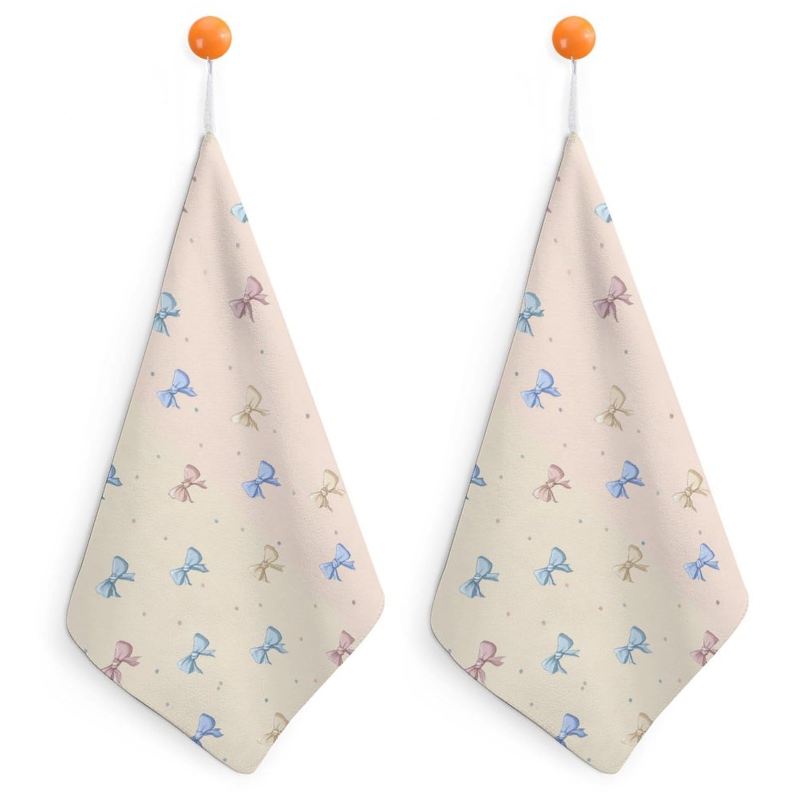 Jubonexis Tiny Bows Mixed with Small Dots Small Hand Towel with Hanging Loop 2 PCS Absorbent Soft Wash Cloth for Kitchen Bathroom