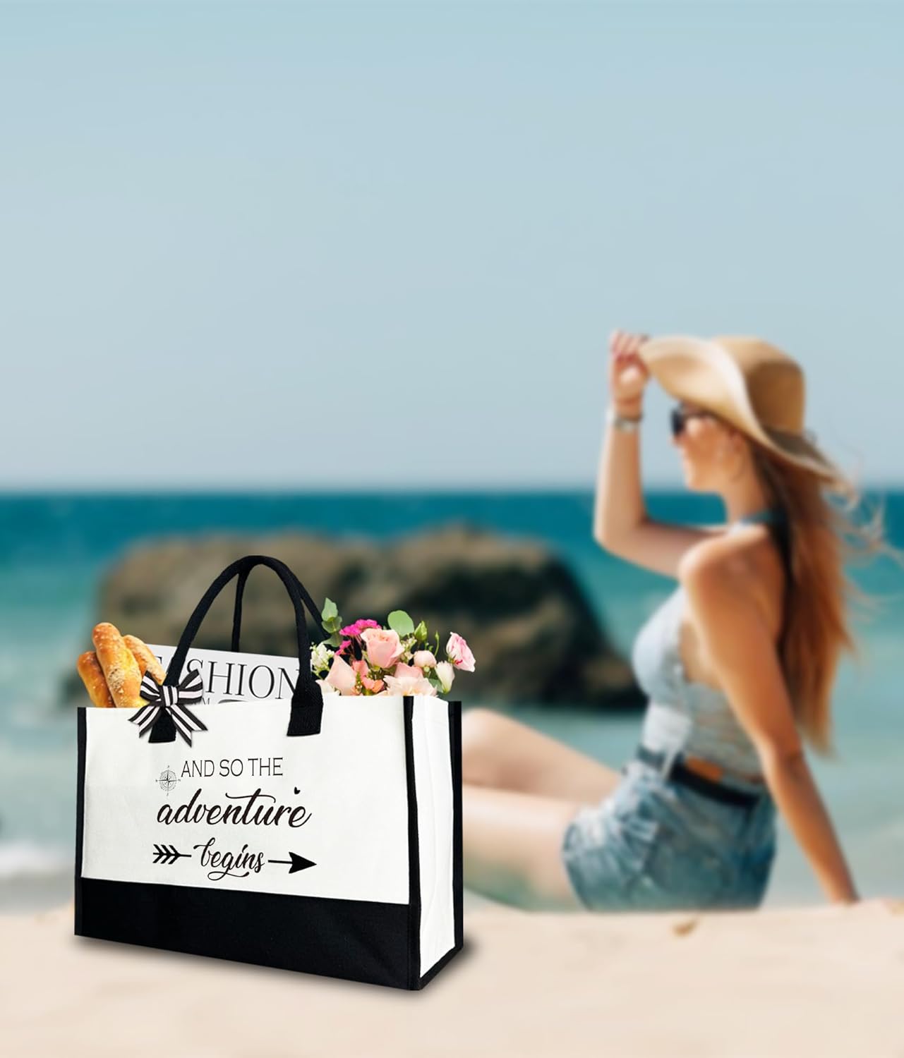 Aesthetic Canvas Tote Bag for Women, Shoulder Bag Gifts for Friends Bestie, 12x17 inch - Image 3