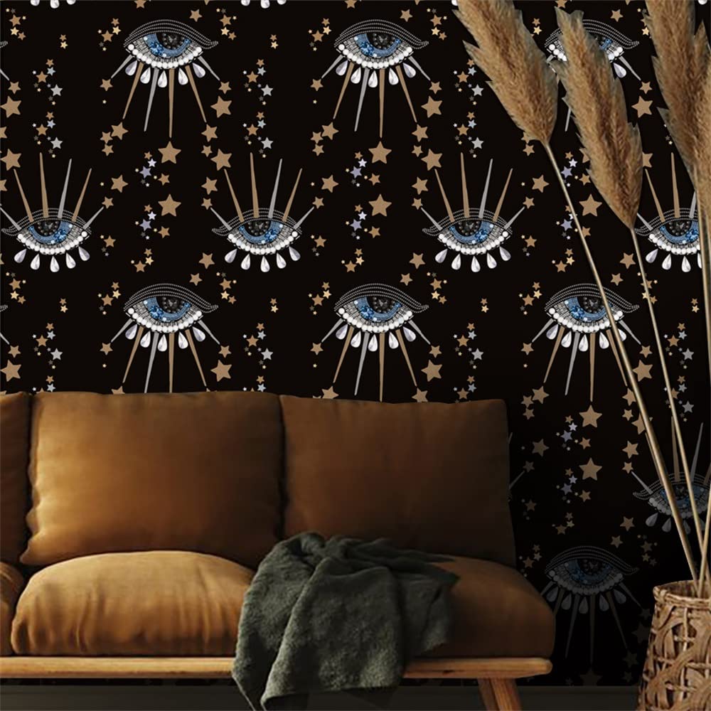 funlife Peel and Stick Wallpaper Decals, Self Adhesive Furniture Sticker, Contact Paper with Back Adhesive for Wall, Drawer, Vintage Pattern, Eye and Star