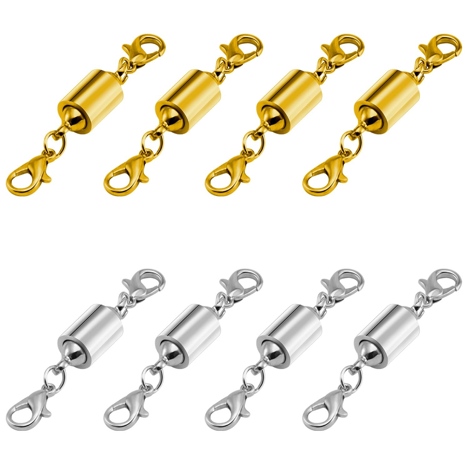 Magnetic Necklace Clasps, Magnetic Jewelry Clasps, 14K Gold and Silver, Necklace Bracelet Extender with Lobster Clasp (4gold 4silver)