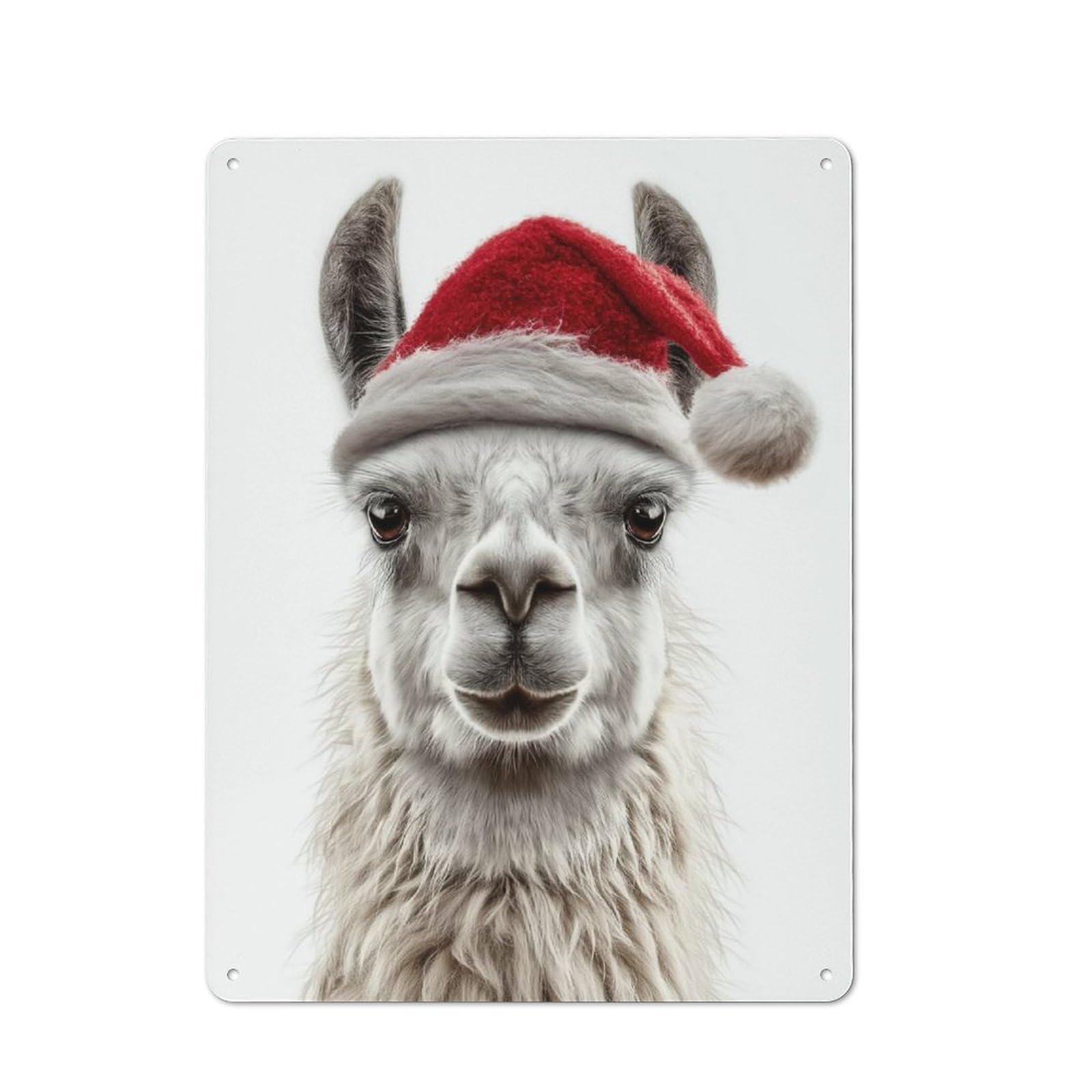 Junmoney Christmas Llama Wearing A Santa Hat Creative Metal Wall Decor 40X30cm, Metal Desk Wall Sign For Hobby Room, Office, Lounge Or Living Room