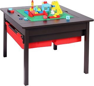Domaker Construction Play Table, Building Block Tabletop for Toddlers, Kids Table with Storage Drawers, Construction Play Table for Reading/Arts/Crafts, Espresso (Table Only)