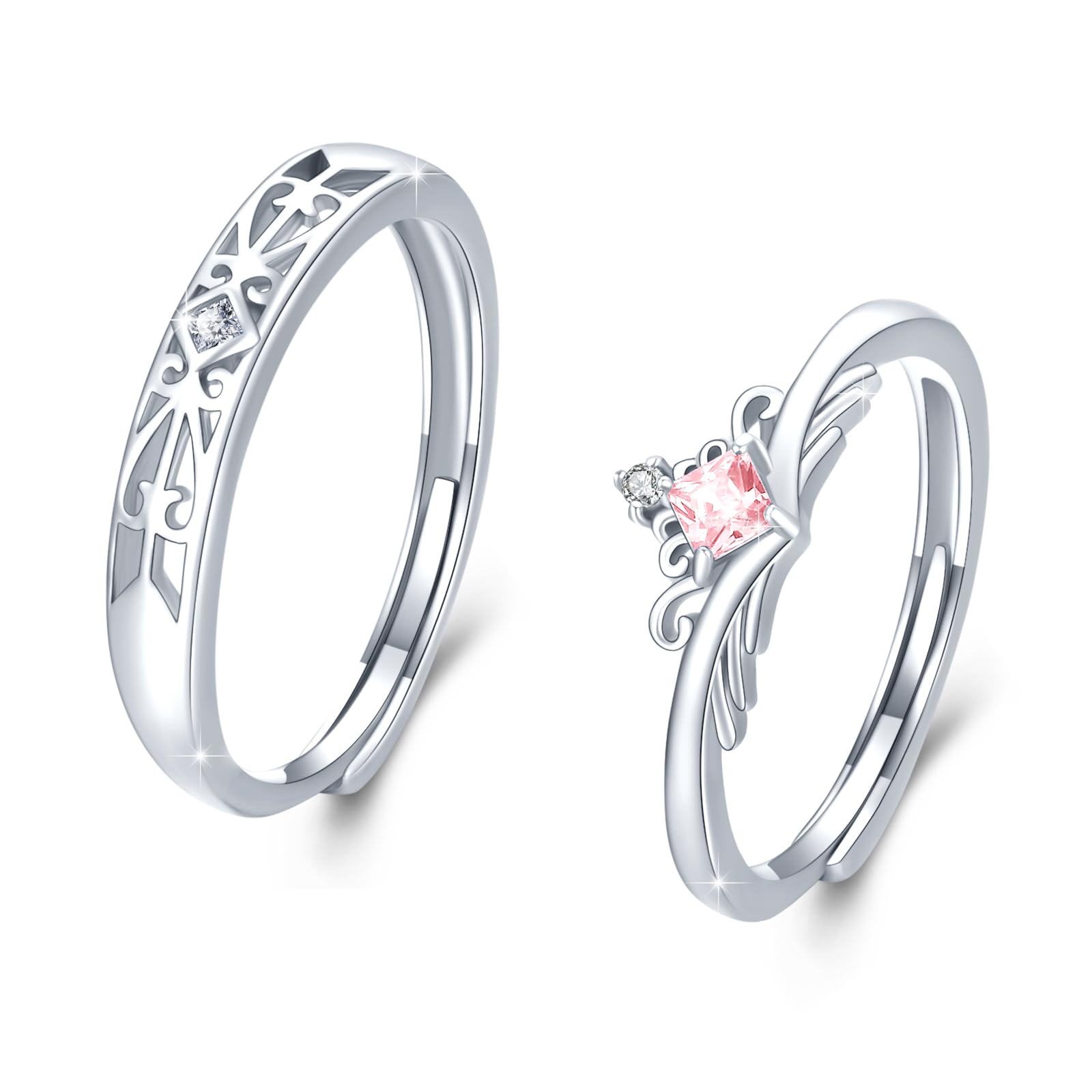 Paar Ringe Set 925 Sterling Silber Verlobungsringe Paar Verstellbare Offene Ring für Verlobungsringe Paar Fingerring Matching Rings Jubiläum Valentinstag für Damen Herren