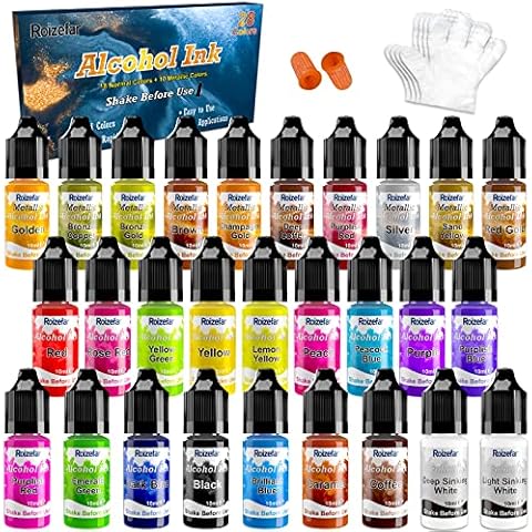 Roizefar Alkohol Tinten set - 28 Farben, Harzfarbe, konzentrierte Tinte auf Alkoholbasis, Epoxidharz farbe für Untersetzer, Acrylmalerei, Becherherstellung, je 10 ml Cover