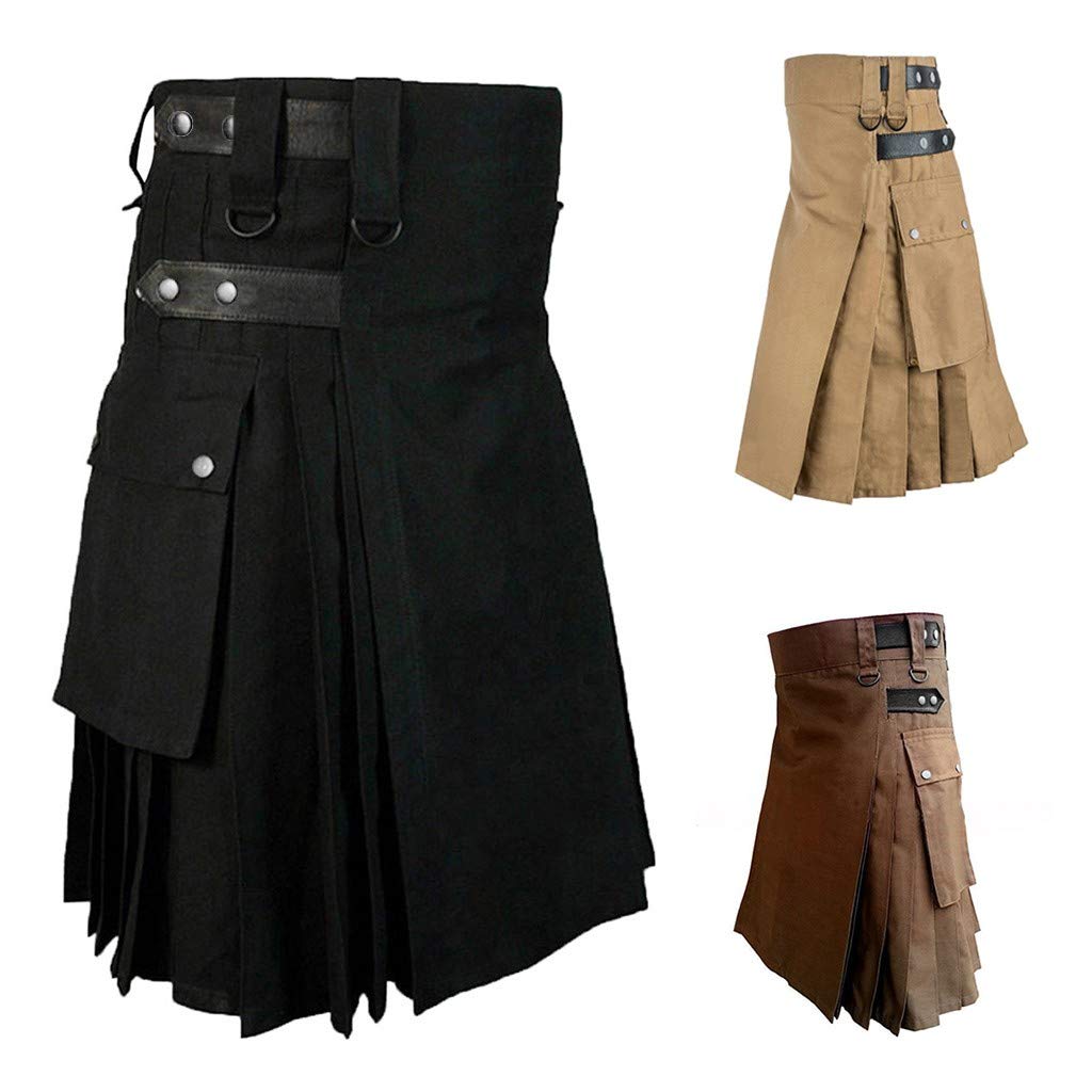 MOVERV Faldas Escocesas Tartán para Hombres Retro Faldas de Bolsillo Kilt Moda Gótica Ropa Falda Plisada Disfraz Mini Falda Hombre Escocesa Elegante Alta Cinturilla Faldas