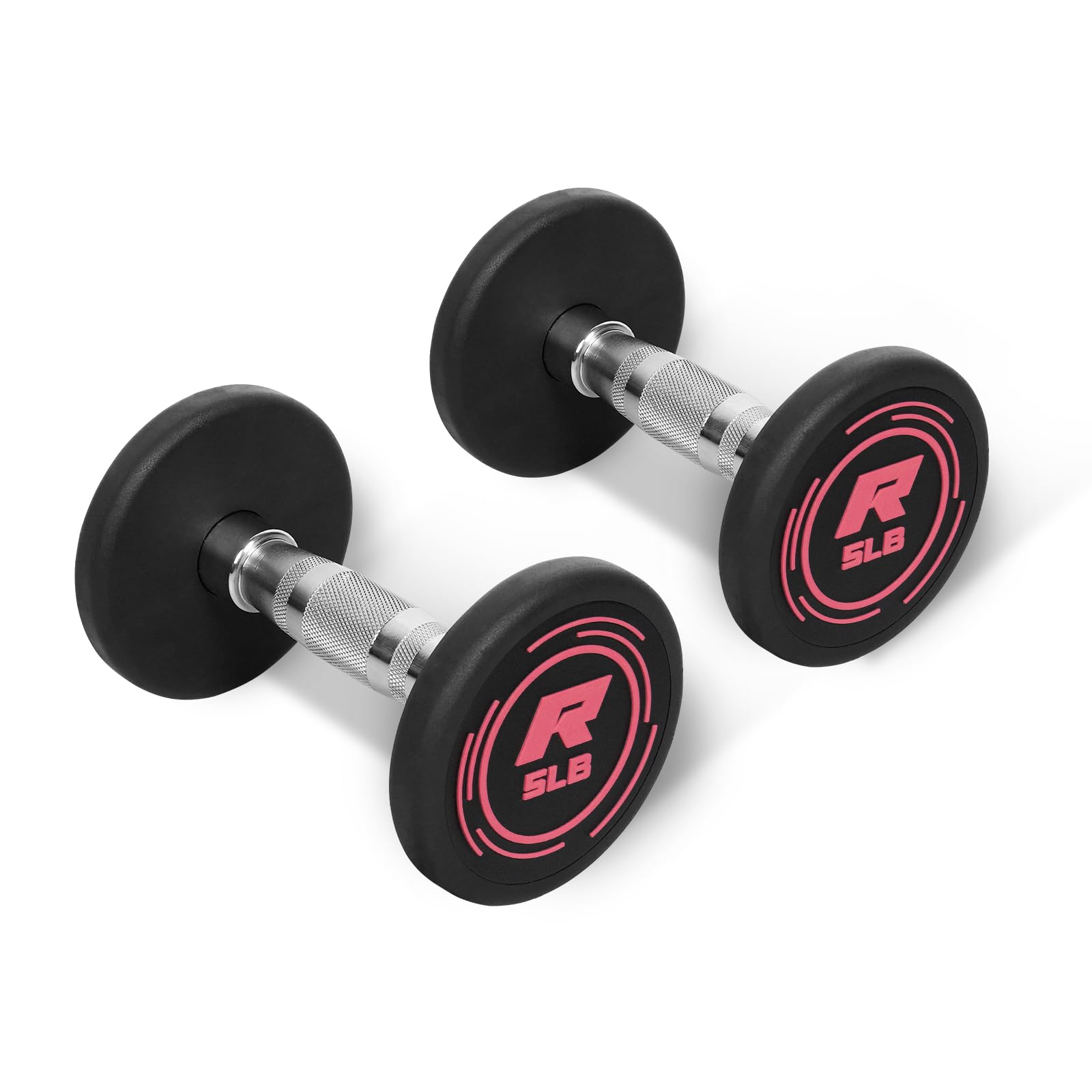 RitFit 5-200 LBS PVC Coated Pink Round Dumbbells Set with Optional Rack and Non-Slip Handle for Home Gym Strength Training and Fitness,5LB