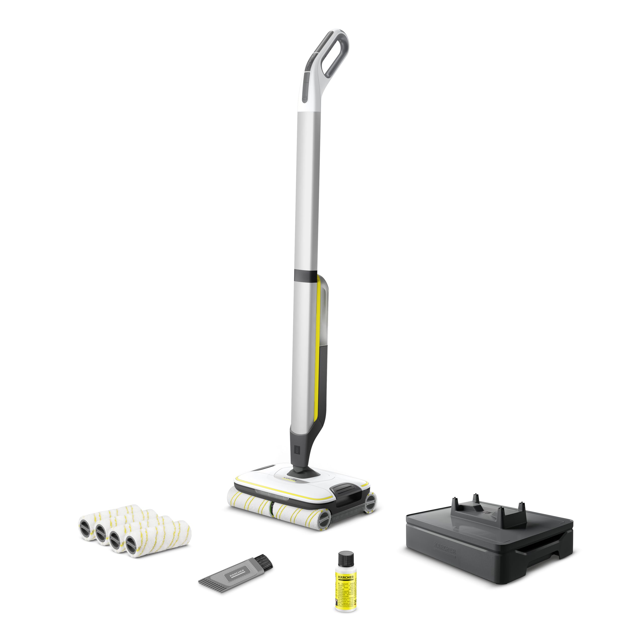 KÄRCHER Fregona eléctrica FC 7 sin Cable Extra, con 4 Rodillos giratorios de Microfibra, autonomía de batería: Aprox. 45 min, Rendimiento de Superficie por Carga: Aprox. 135 m², Exclusivo en Amazon