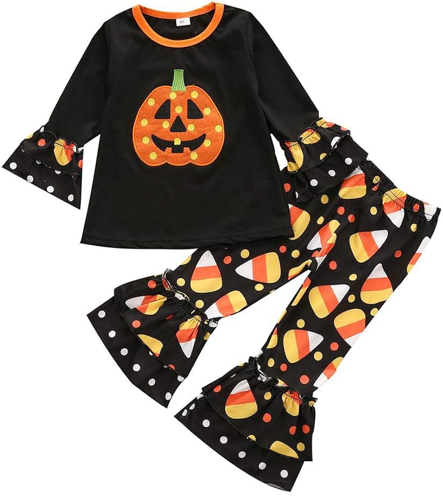 Halloween Outfits Toddler Kid Baby Girls Ruffled Pumpkin