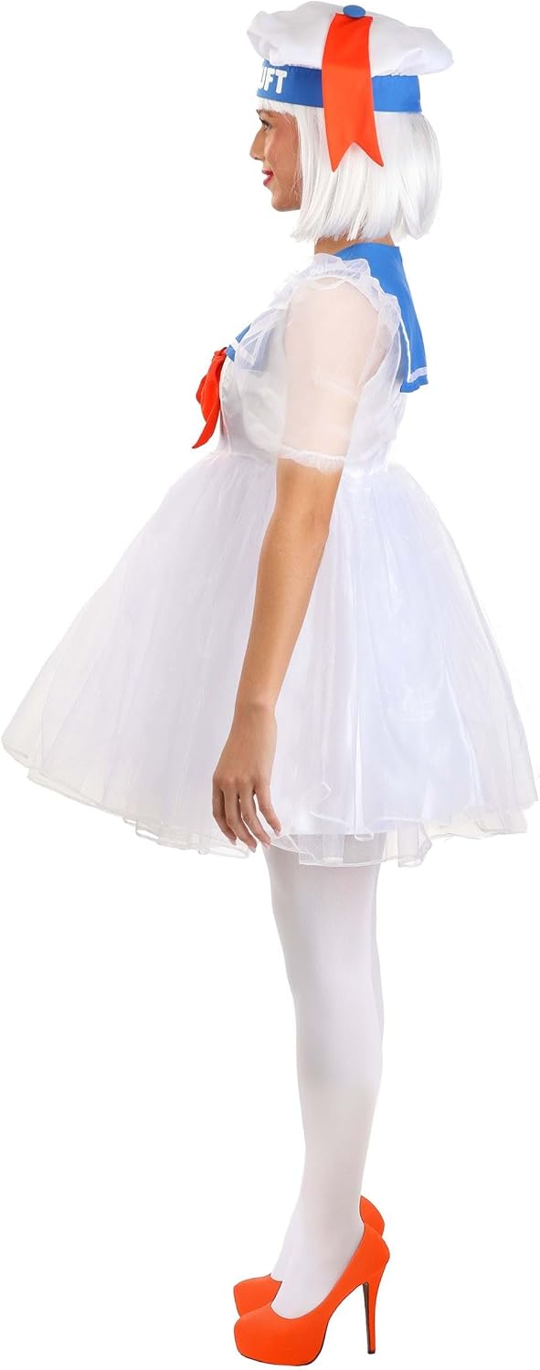 Ghostbusters Stay Puft Marshmallow Man Costume Dress for Women - Officially Licensed Halloween Outfit, Dress & Hat