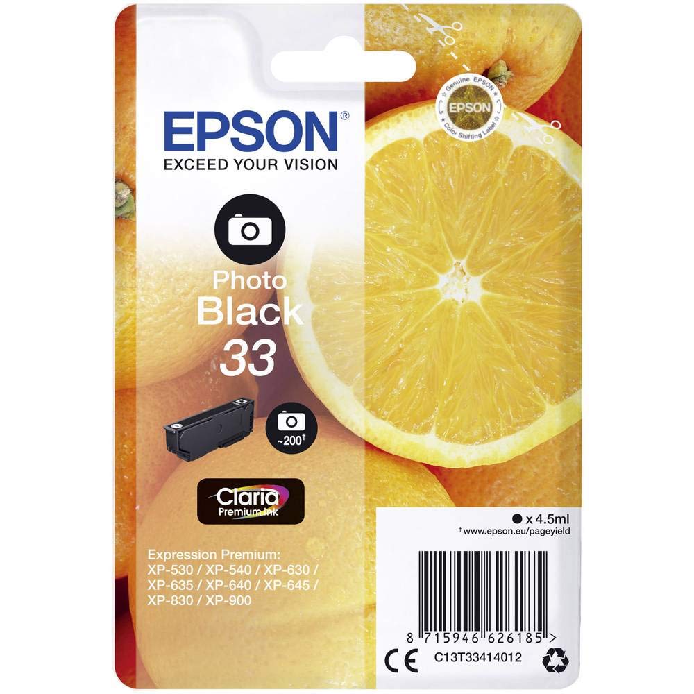 Epson Original Orangen Claria 33 Tintenpatrone Photo Schwarz – 1 x 6,4 ml – Original Epson Tintenpatronen für optimale Druckergebnisse