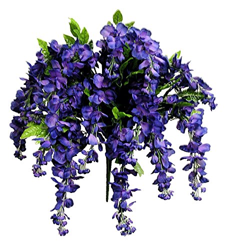 Artificial Wisteria Long Hanging Bush Flowers - 15 Stems For Home, Wedding, Restaurant and Office Decoration Arrangement, Purple