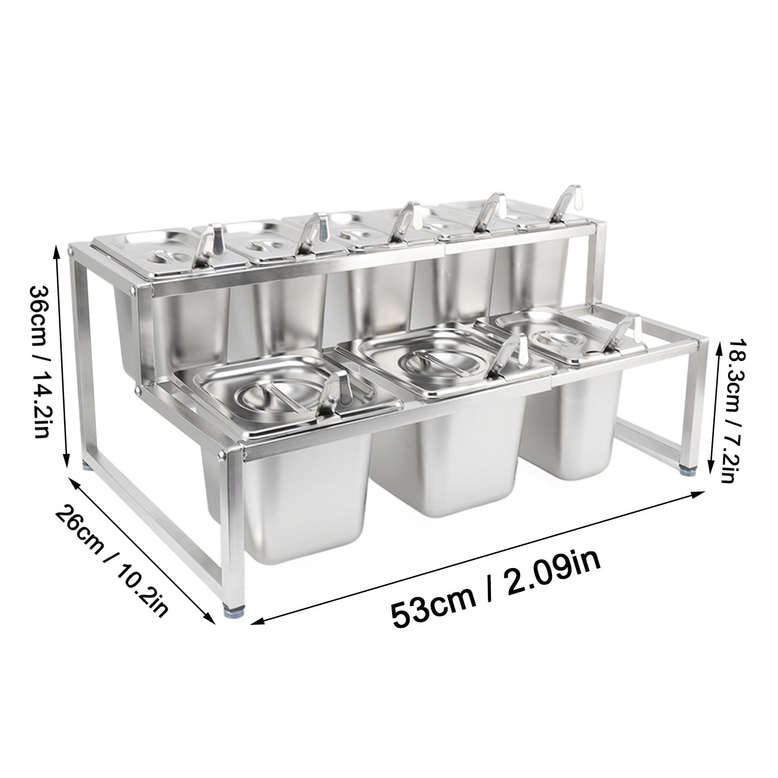 Mermelada Premium de Acero Inoxidable con 9 Ollas Desmontables para Restaurantes y Hoteles | Estación de Condimentos (Tipo 7 2x2.2L Bote 6x1.6L Bote)