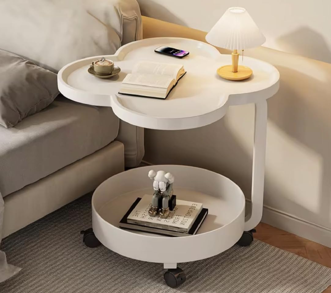 Generico bdit accessori Tavolino da Caffè Mobile a 2 Ripiani con Rotelle, Nero, Design Moderno, 54x43x35cm, con Vassoio Superiore e Ripiano Inferiore (bianco)