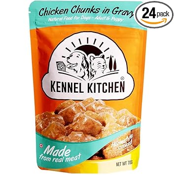 Kennel Kitchen Wet Dog Food for Both Adult & Puppy Chicken Chunks in Gravy 70 Grams (Pack of 24)