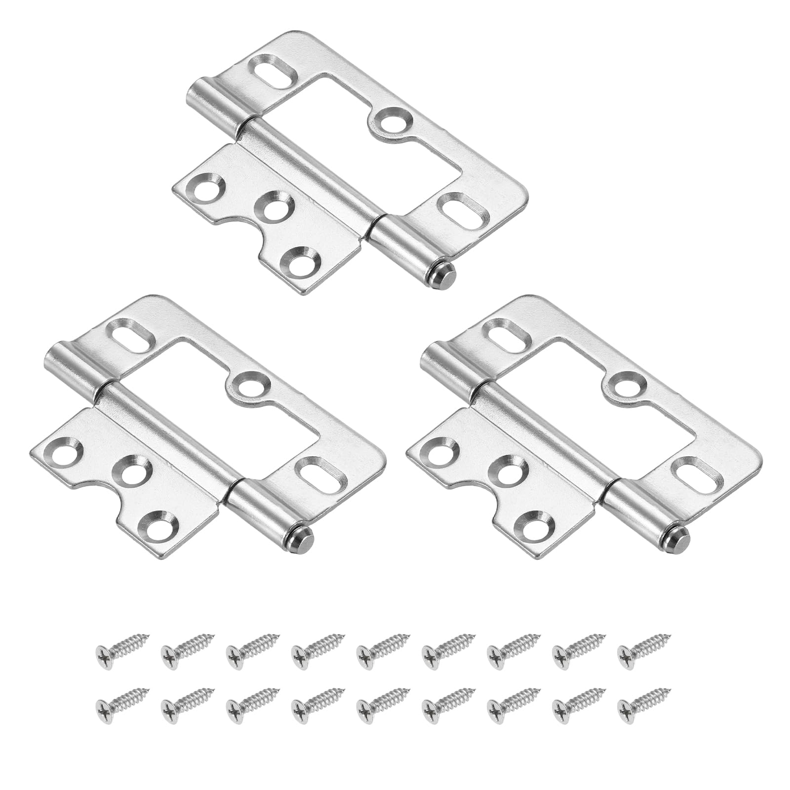 sourcing map 3Pcs 76 x 35mm Non Mortise Butterfly Hinge, White Nickel
