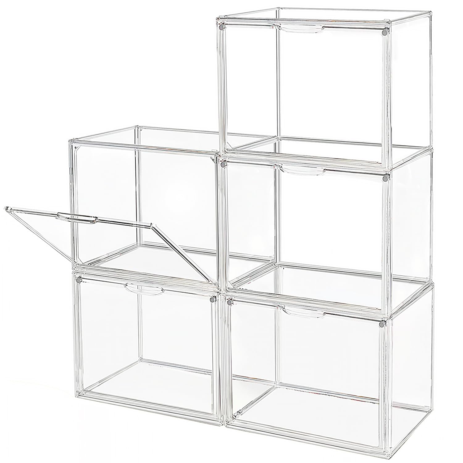 GUDEMAY Clear Stackable Plastic Storage Bins with Magnetic Lid (Transparent, Transparent-L-5 Pack)