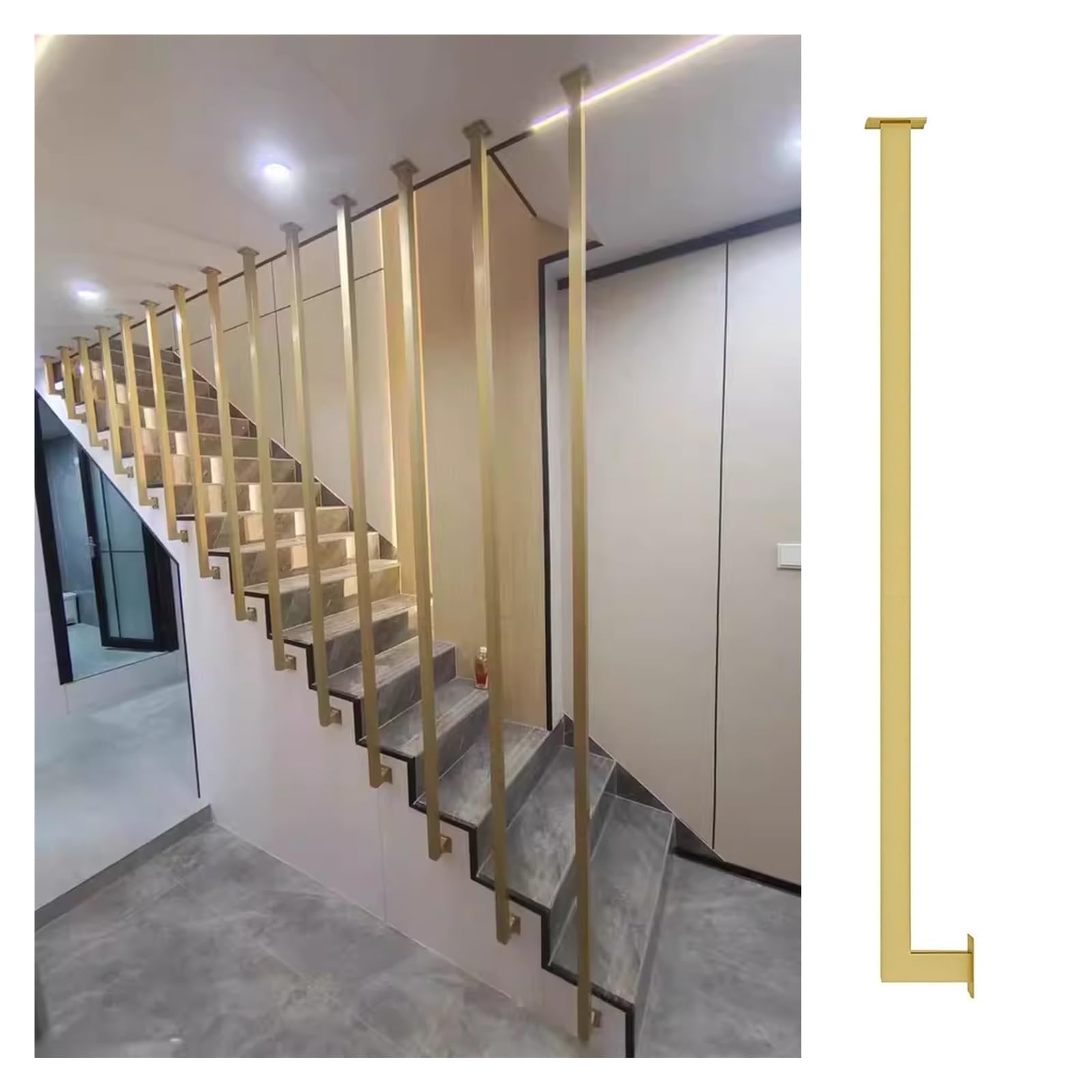 Balustres d'escalier en L dorés pour sublimer la décoration de votre mezzanine