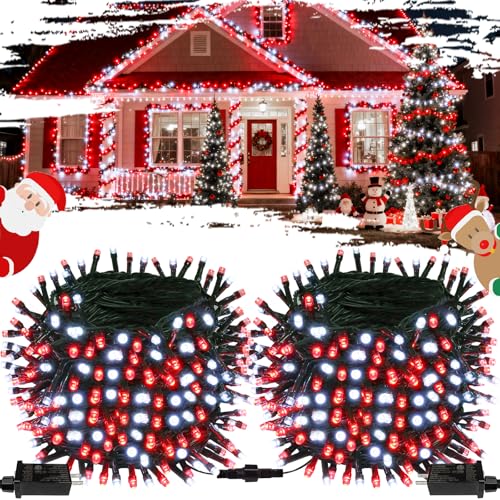 OZS Connectable Red and White Christmas String Lights, 2Pack Total 164FT 400LED Christmas Lights for Outdoor/Indoor, Plug in Tree Lights with 8 Modes, String Lights for Christmas Decorations Holiday