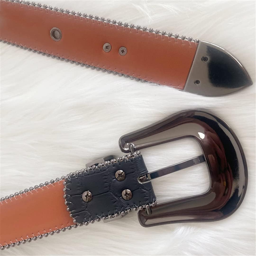Mkjuuior Punk Dark Diamond Belt for Men Waistband Western Cowboy Diamond Belts for Jeans Women