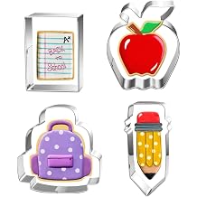 LUBTOSMN Back to School Cookie Cutter Set-4 Piece-Bag, Book, Apple, Pencil Fondant Biscui Cutters