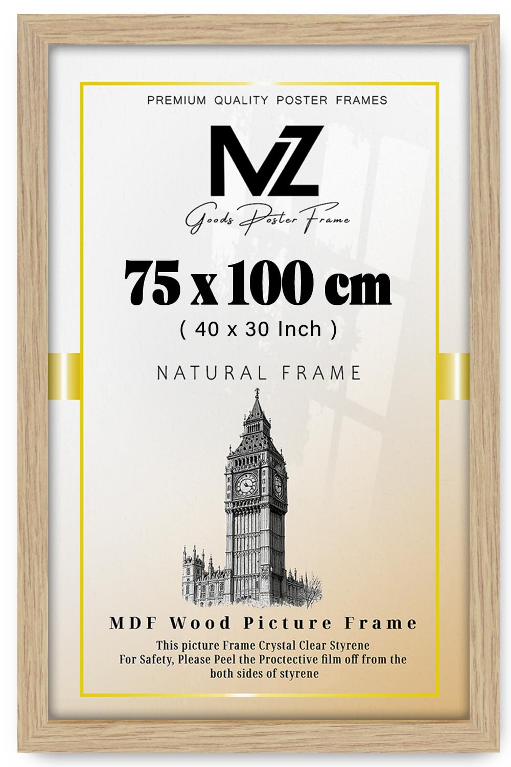 MZ GOODS | Modern 750 x 1000 mm wood Finish, 40x30 Inch Minimalist Wall Decor, Ready to Frame, for Office & Study Room (75 x 100 CM) [ Oak ]