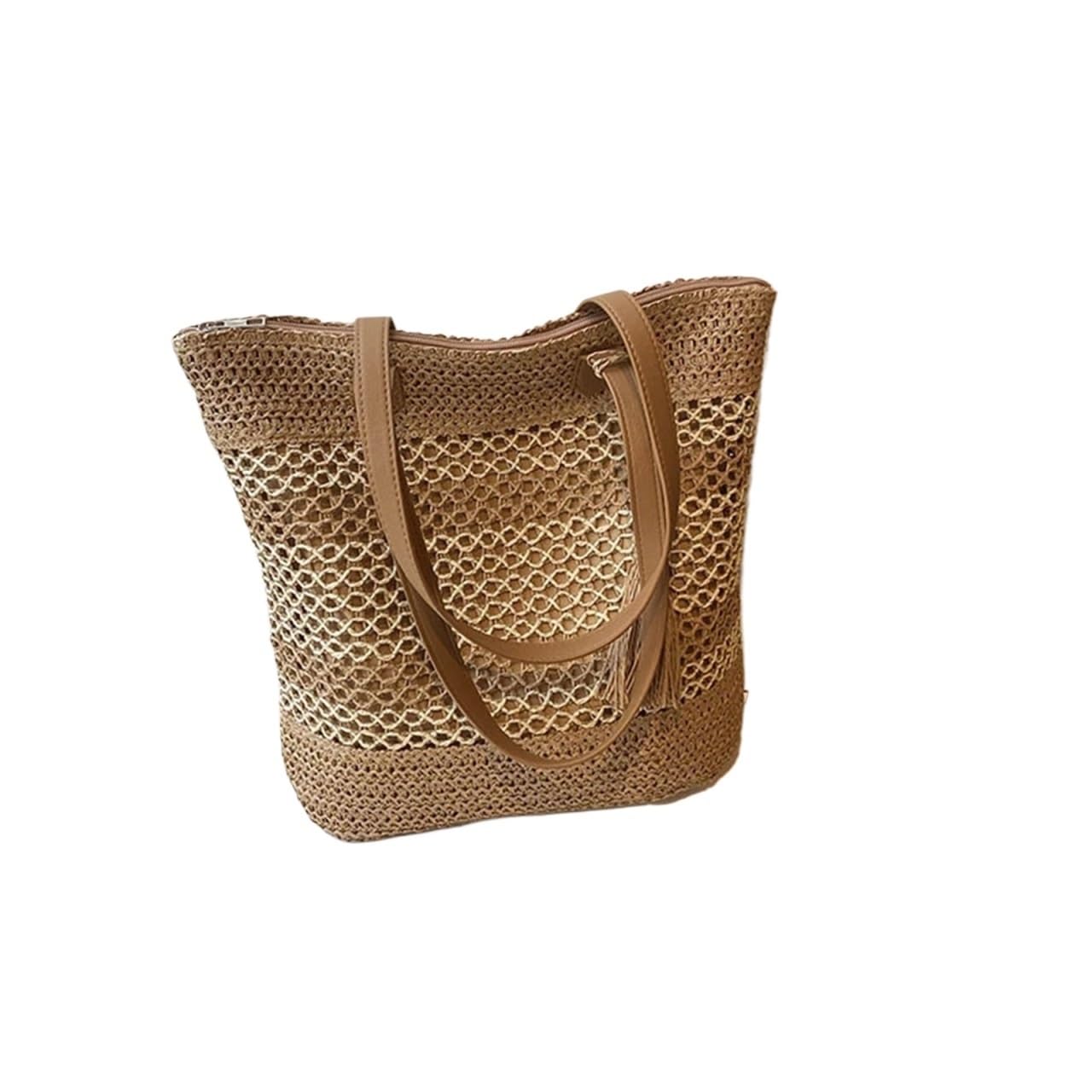 Bolso de Hombro de Paja Bolsos de paja verano for mujer, bolso hombro ratán, bolsos playa tejidos hechos a mano viaje