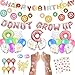 CNsoyee 60 Pcs Donut Grow Up Party Decoration Kit-Doughnut Birthday Party decoration set Party Supply Party Favor Pack with Rose Red Donut Grow Up Banner Latex Balloon Foil balloon Multicolored Confetti Balloon Agate Balloon Donut Cupcake Topper for Boy Girl Kids