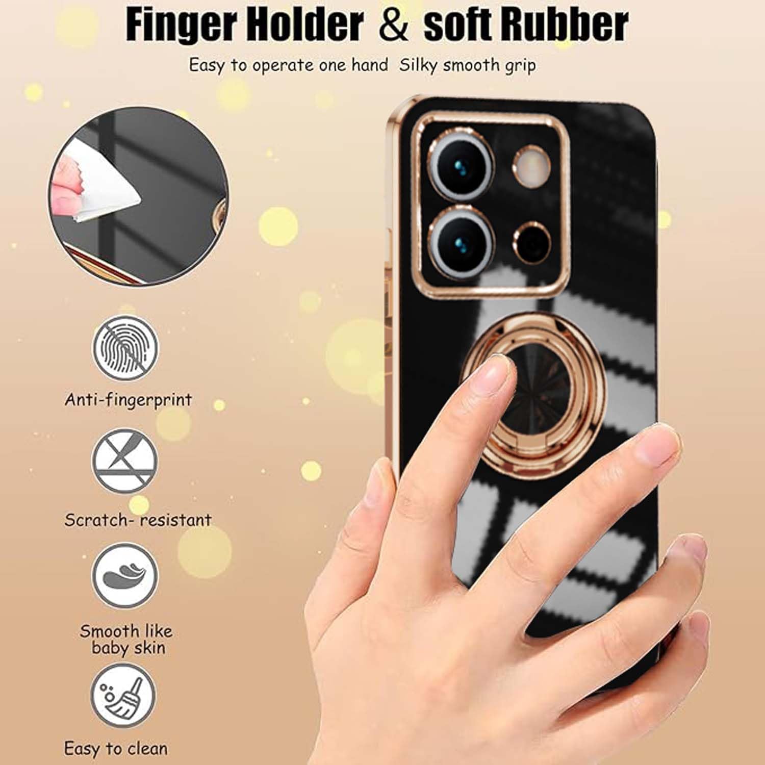 GOGME Placcatura Cover per Xiaomi Redmi 13C / Xiaomi POCO C65 Con Porta Anello, Morbido Silicone TPU Antiurto Antiscivolo e Resistente Protective Custodia. Viola