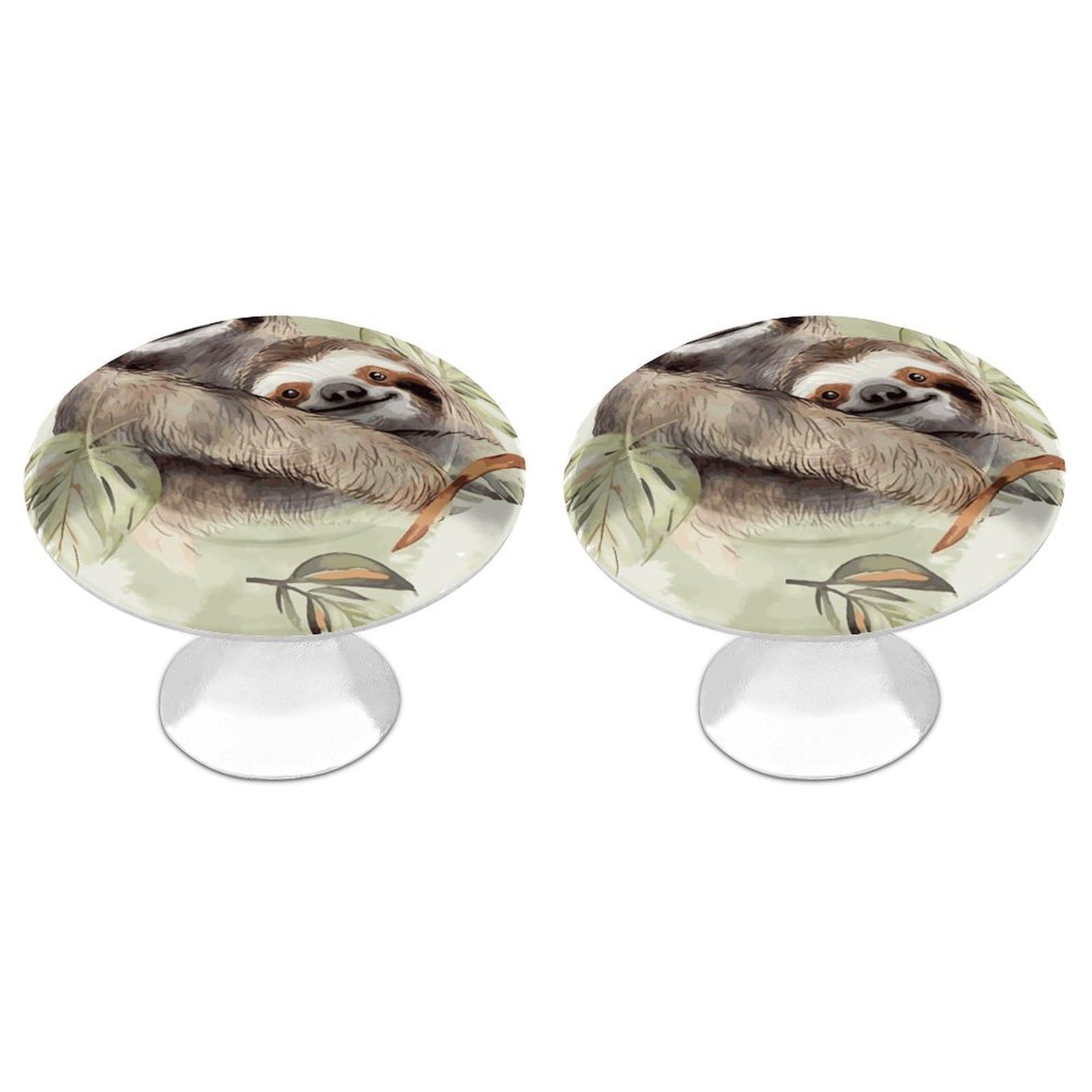LDGSUPH Watercolor Sloth Drawer Pulls Exquisite Round Cabinet Knobs Closet Door Pulls Sturdy Stainless Steel Door Handle Dresser Drawer Knobs Cabinet Handles for Furniture Pull 2pcs