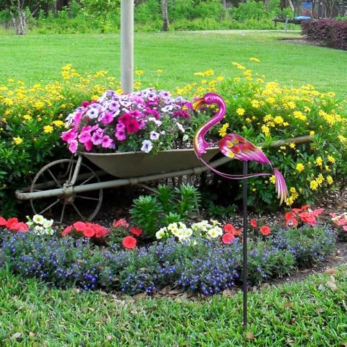 hogardeck Garden Decor for Outside, 47\" Metal Flamingos Decorative Garden Stakes Balancing Rocker for Yard Art, Outdoor Heavy-Duty Wind Sculpture Shaking Ornament for Lawn Patio Porch Decorations