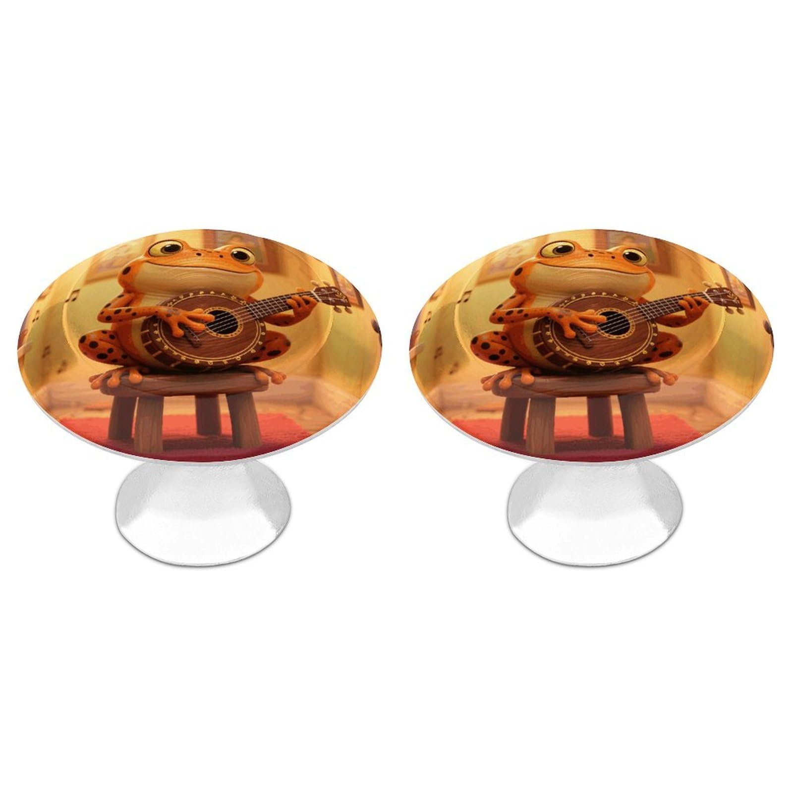 Maccbn Style-1 2 Pack 1.1" Round Frog Playing Banjo Drawer Knob Stainless Steel Kitchen Cabinet Knob Pulls With Screws Hardware Decorative Handles Knobs For Dresser Cupboard Closet Door Wardrobe Easy Install