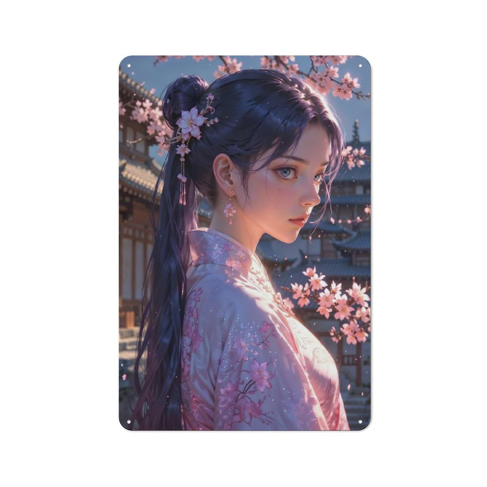Junmoney Style-10 Rustic Vintage Metal Sign 30X20cm Featuring Sakura Dawn Portrait, Home Bar Decor For Cafe, Pub, Workshop Or Home Bar