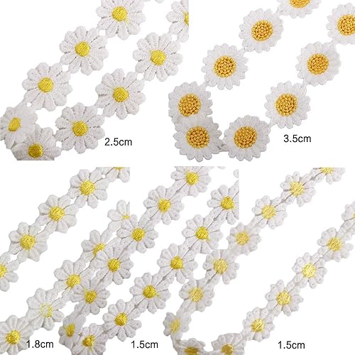 Miniatura 6 de Leadigol Cinta de margaritas de 5 yardas, encaje decorativo de girasol, 5 tamaños, borde bordado de flores, para coser bordados y proyectos de