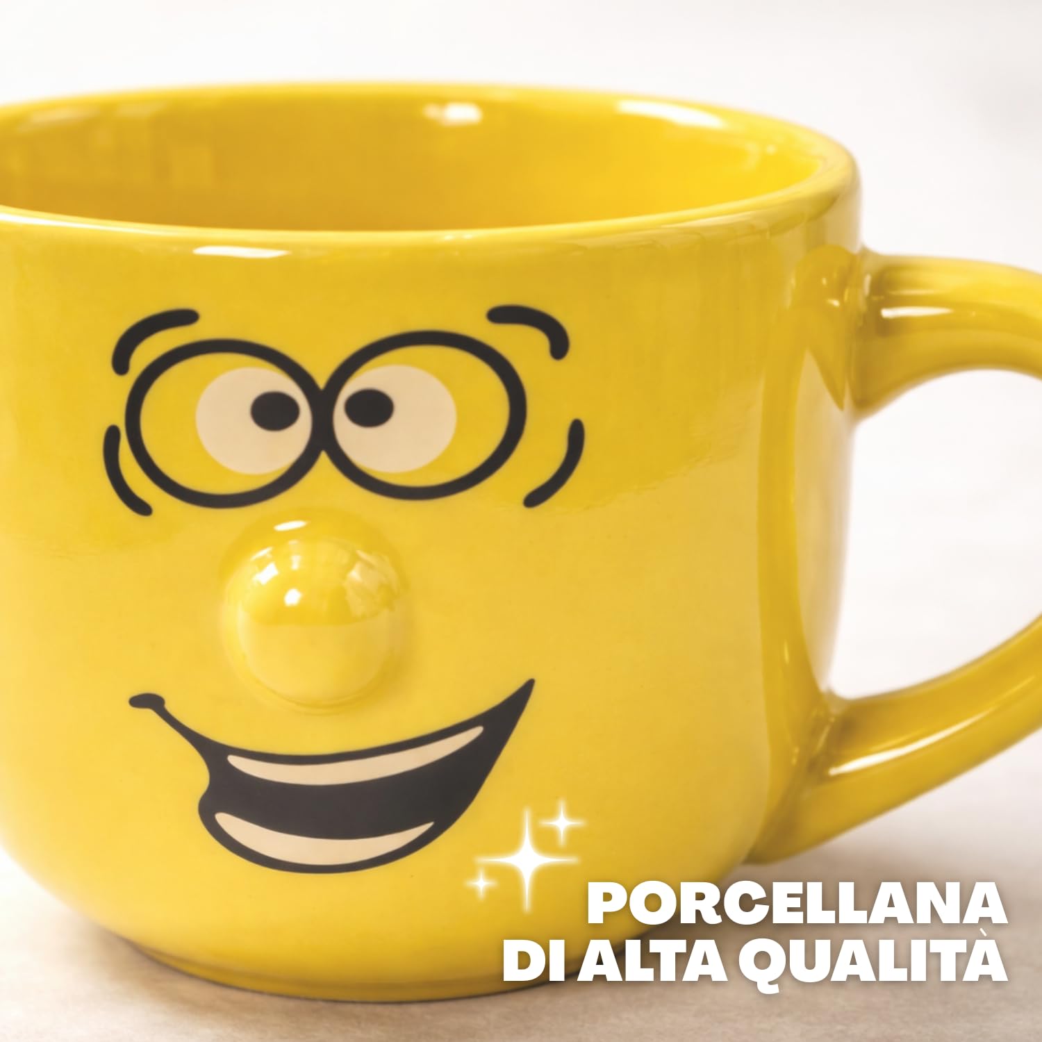 Paluplus Set 4 Tazze da Colazione in Porcellana Multicolor con Faccine Divertenti, Capacità 450 ml, Tazze Mug con manico, Lavabili in Lavastoviglie, adatte per Microonde, per Thè, Tisane e Latte -218F