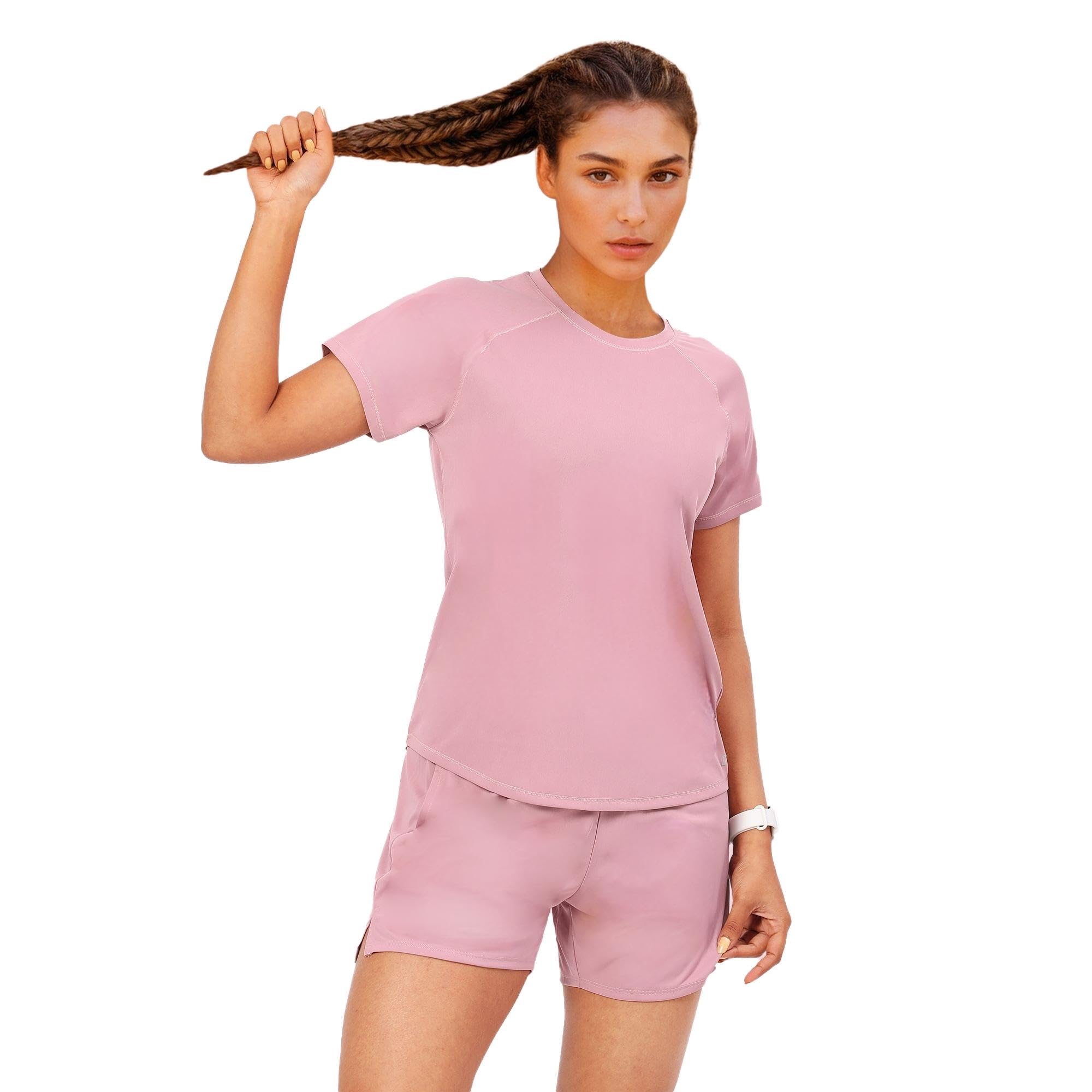 Enamor Women Polyester Pull On Raglan Short Sleeve Crew Neck Regular Length Kool Poly Finish T-Shirt-Relaxed Fit-A314-image-31