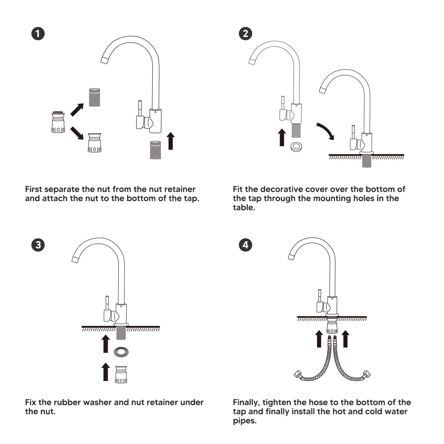 Grifos para fregadero Grifo de cocina de una sola palanca, Grifo de Cocina para Acero Inoxidable, giratorio 360, para Agua Caliente y Fría, En forma de C (Plata)