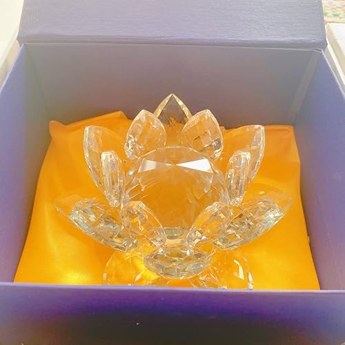 Miniatura 8 de Loto de cristal transparente, flor de cristal brillante con caja de regalo, reflejo de tono, purpurina, paz, pureza, buena fortuna, sabiduría,
