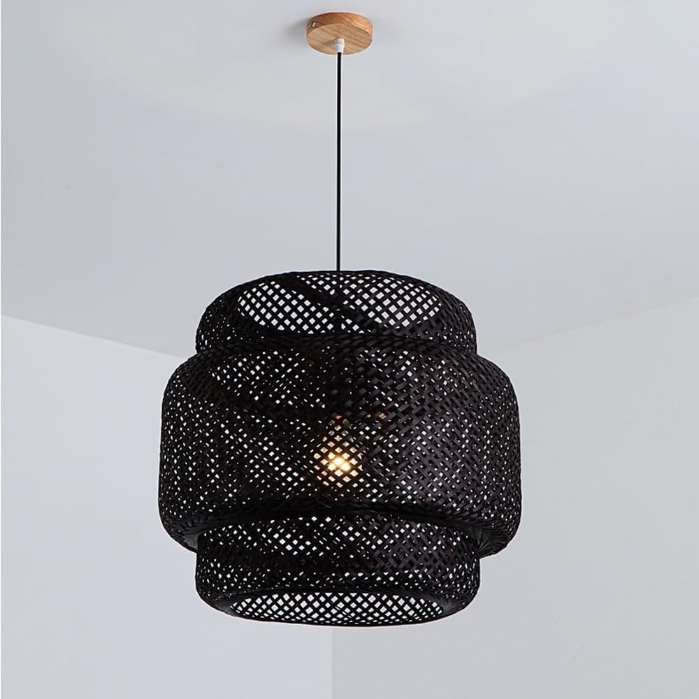 Hertl Lámpara colgante retro, moderna lámpara de techo de mimbre hecha a mano, lámpara de techo de bambú tropical, linterna Zen de estilo chino for bar, cafetería, dormitorio, isla de cocina