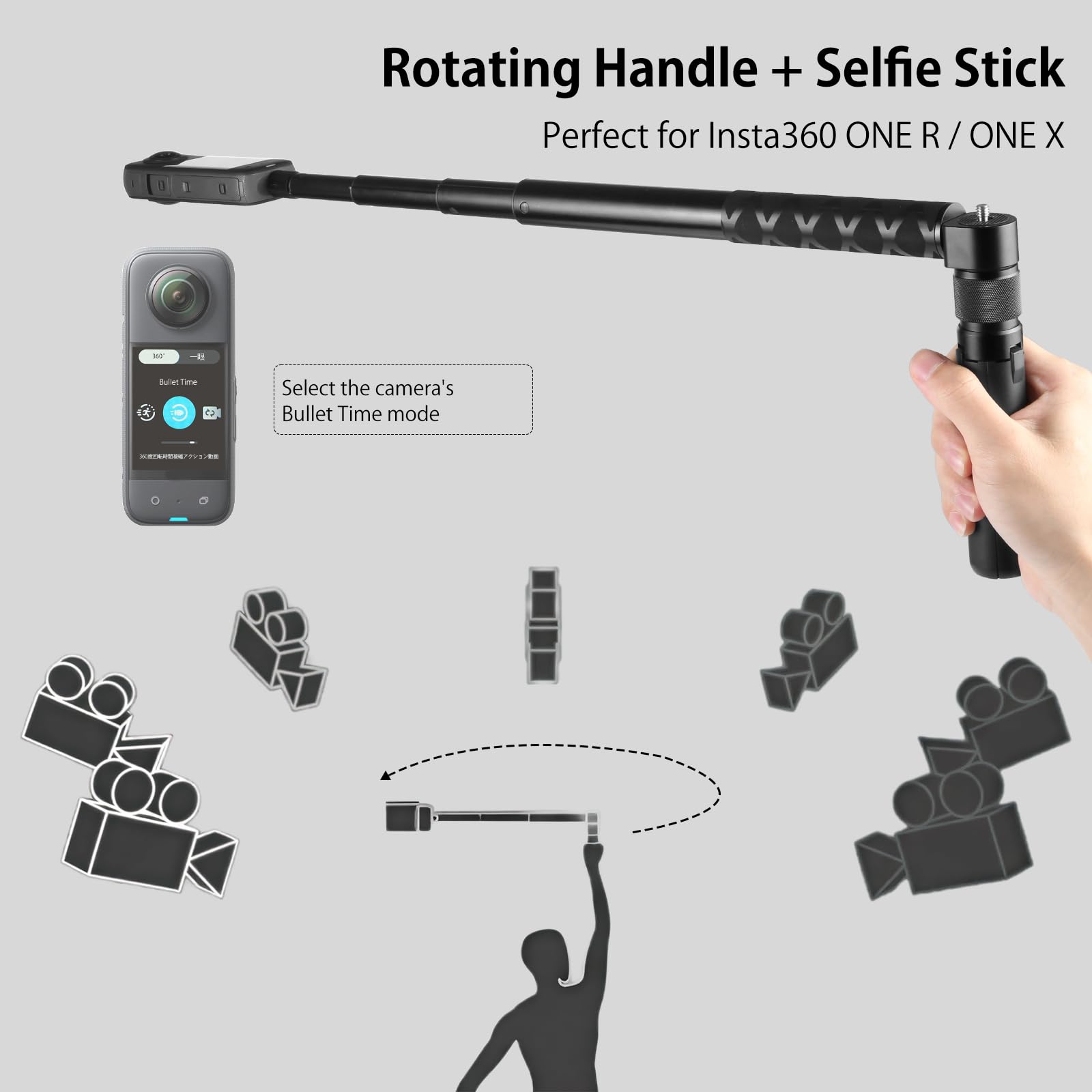 Trípode giratorio con mango de tiempo para Insta 360 X5/X4/X3 DJI Pocket 3/Go Pro, trípode de escritorio, cámara de acción, palo selfie