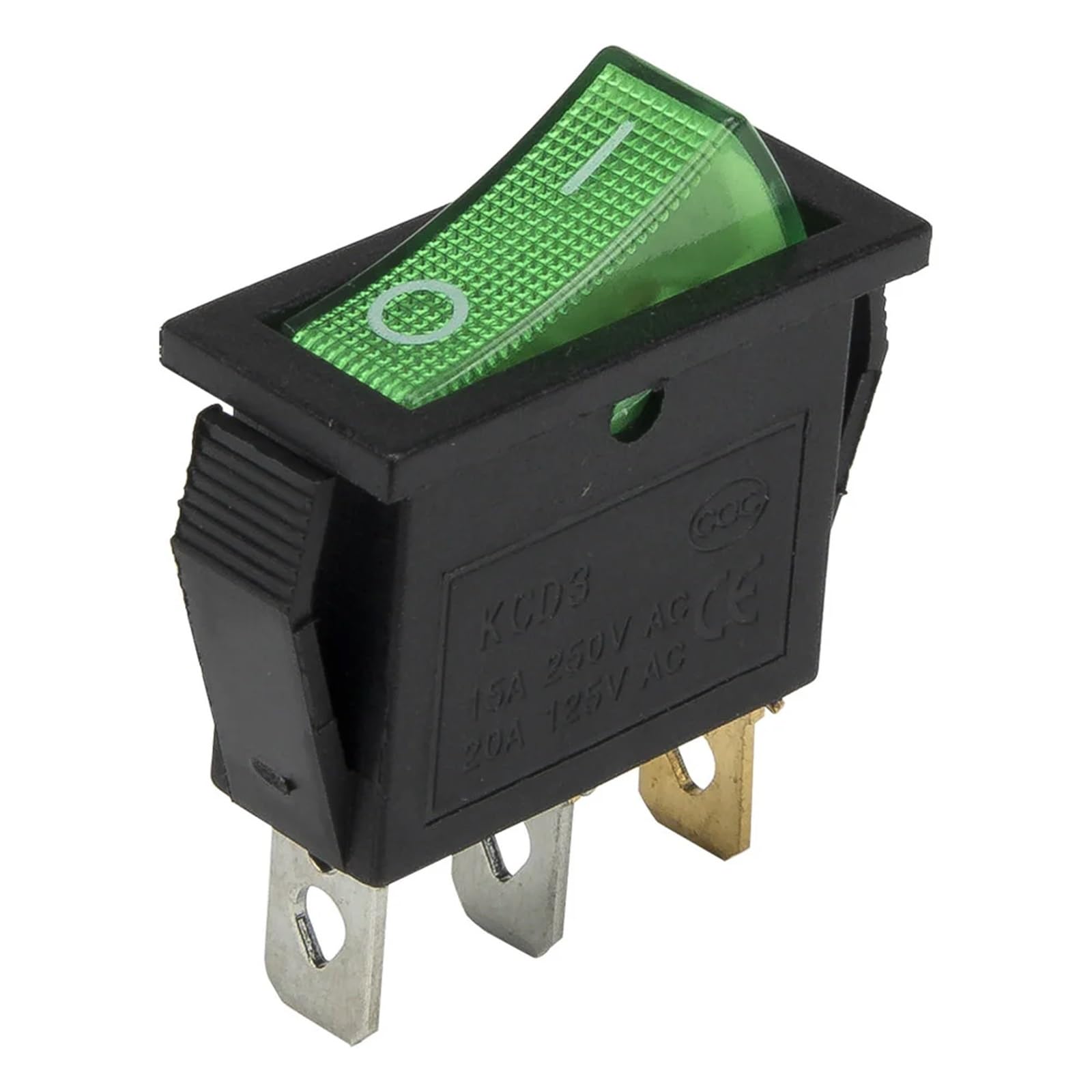 Interrupteur à bascule KCD3-102N vert 3 broches ON-ON perforé 26x11mm 220V